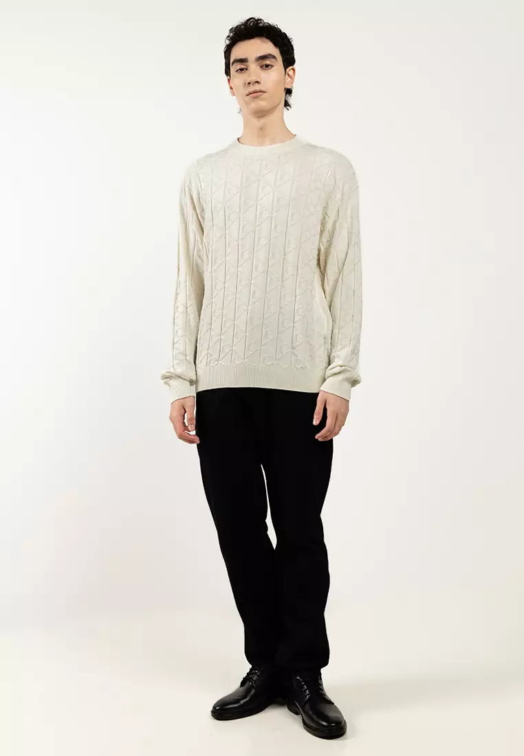 Long Sleeve Allover Print Cotton Crew Neck Sweater - Calvin Klein Jeans