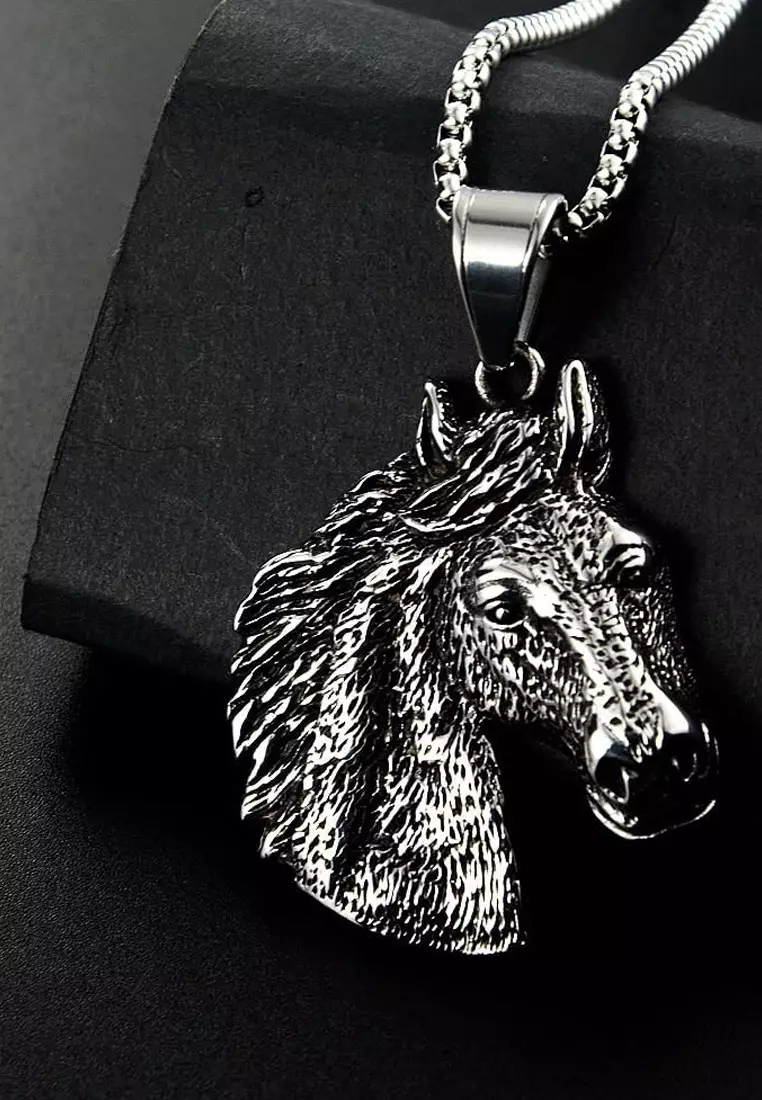 Aksesoris Pria Horse Pendant Premium Stainless Steel Necklace Kalung Pria Silver