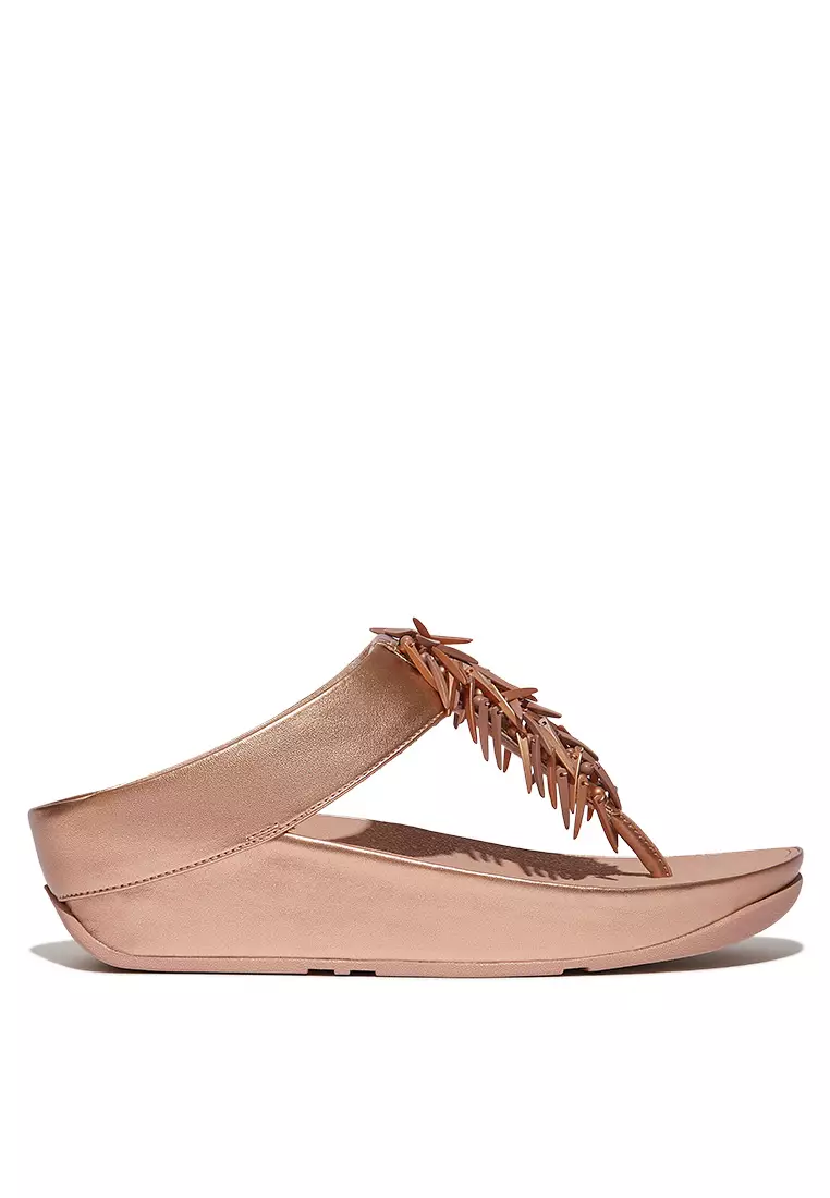 FitFlop RUMBA Women s Beaded Metallic Toe Post Sandals Rose Gold HI7 323