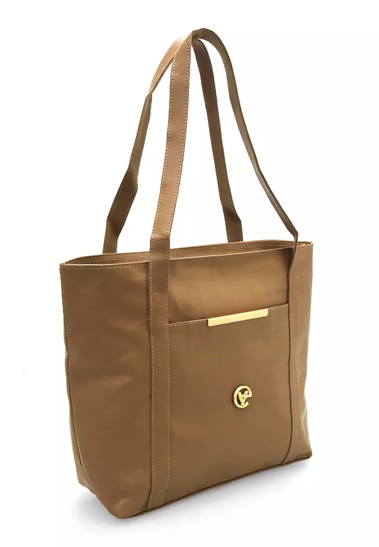 Nina ToteBag Bahan Sintetis Import Design Simple And High Quality - Mocca