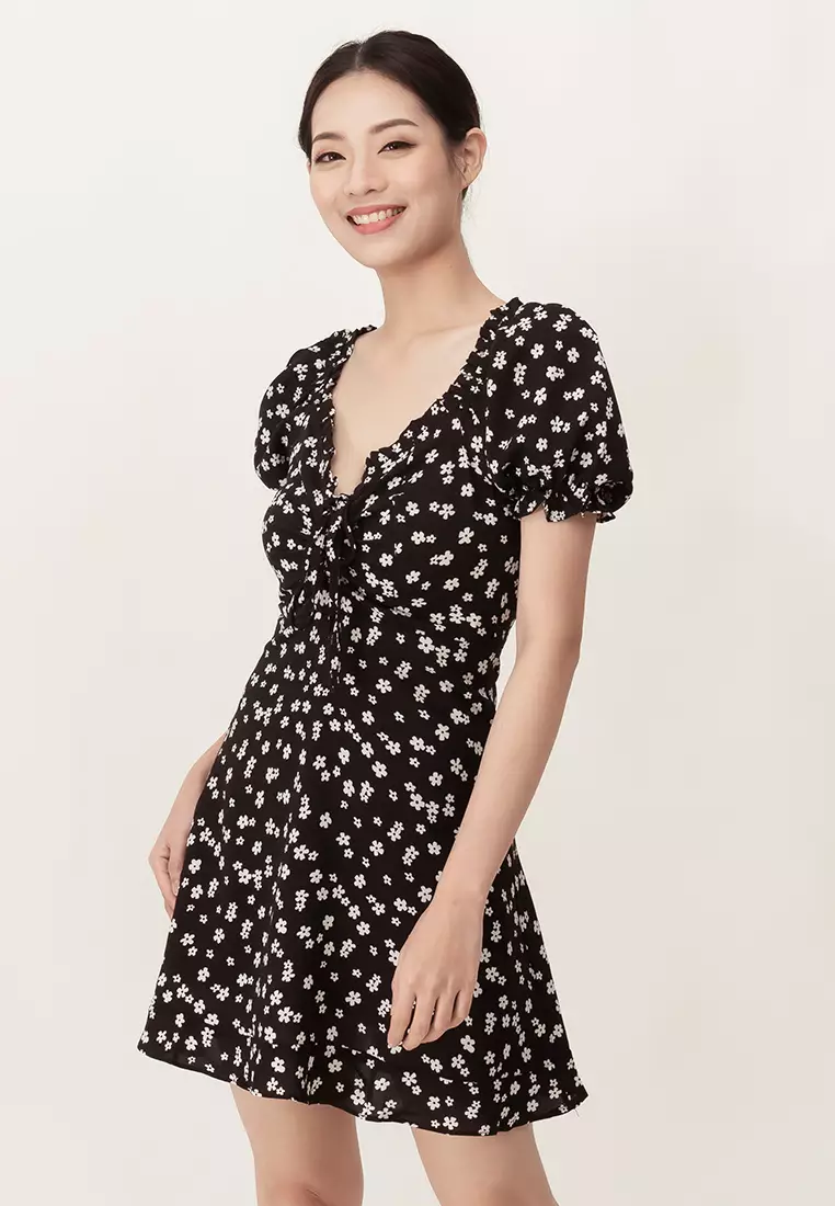 Buy Plain B. Plain B. Floral Slim Fit Lantern Sleeve Mini Dinner Dress ...