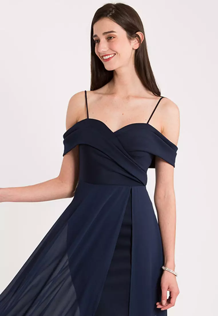 露肩雪纺晚礼服