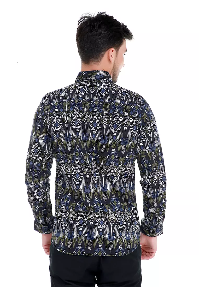 Dwan Kemeja Batik Pria Atasan Formal Longsleeve Shirt Material Cotton ORIGINAL - Black