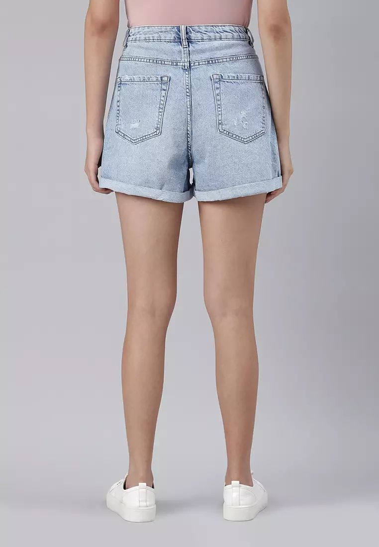 High waisted cheap blue denim shorts