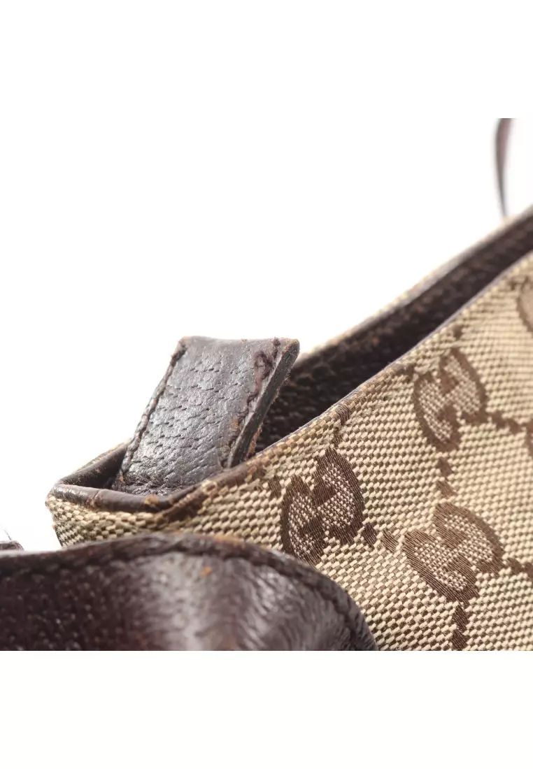 Pre-Loved Gucci GG canvas Shoulder bag canvas leather beige Dark brown