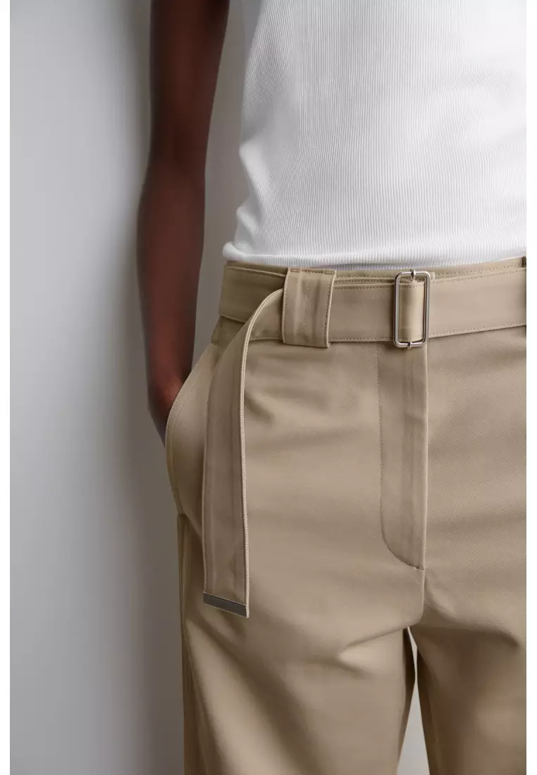 BELTED SLIM-LEG TROUSERS