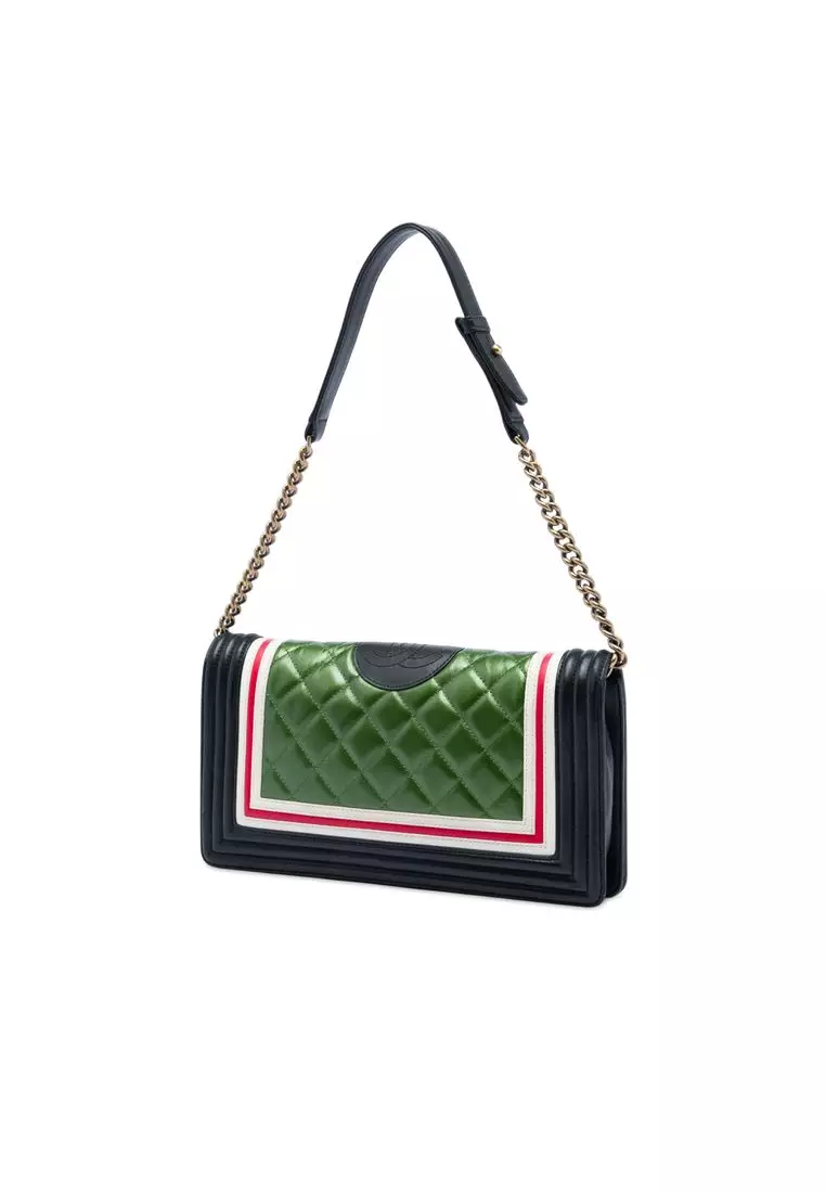 Pre-Loved Chanel Multicolor Quilted Lambskin Crest East West Boy Flap