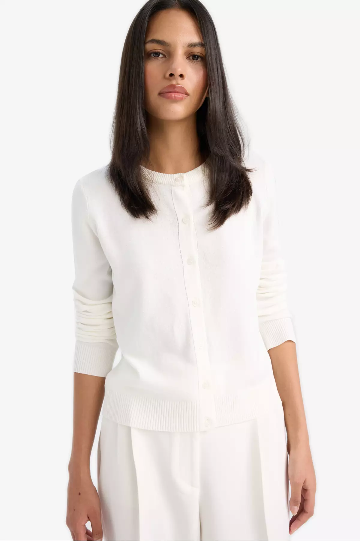 Regular Fit Crew Neck Basic Plain Buttoned Knitwear Cardigan D6282Ax25Sp