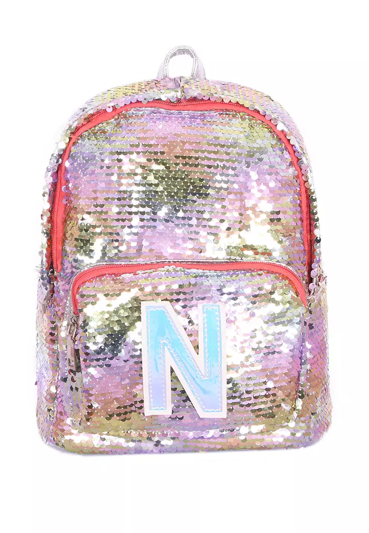 Flip sequin online backpack with initial
