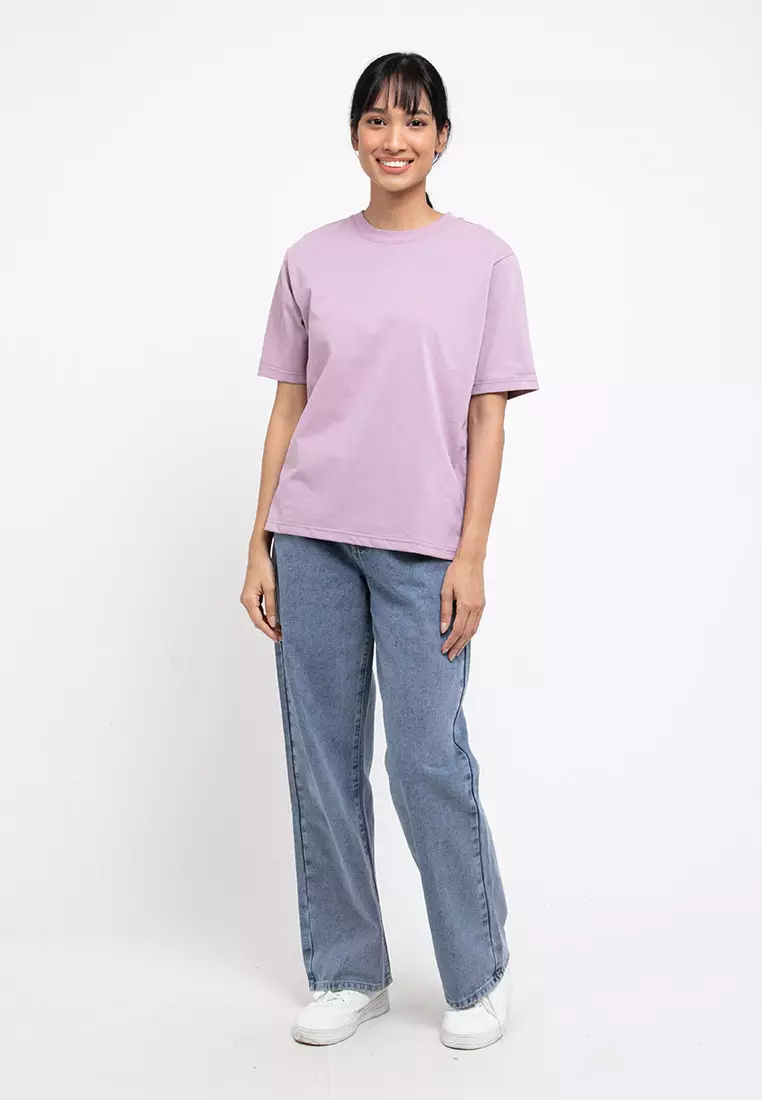 Forest Ladies Premium 100% Cotton Heavy Weight Boxy Cut Crew Neck T Shirt Women | Oversized T Shirt Perempuan - 822323-76SmokePurple