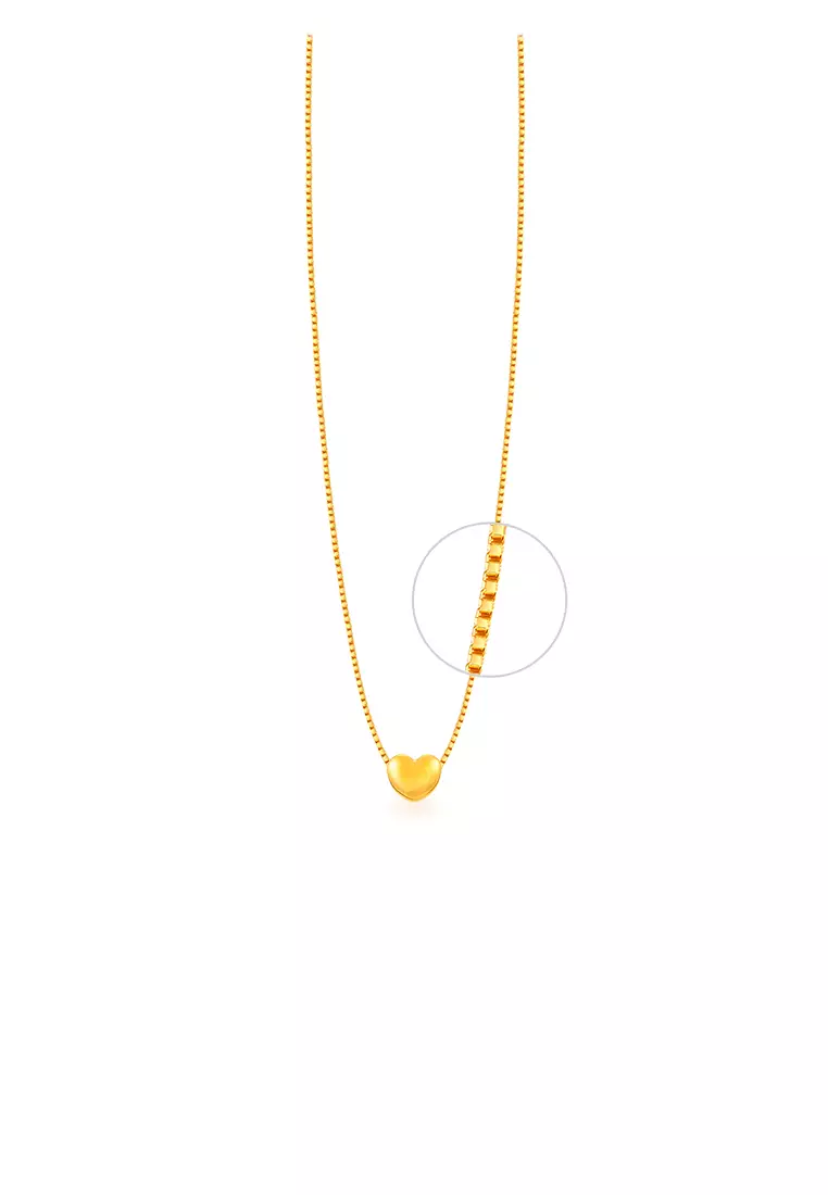 999.9/24K Pure Gold Mini Love with 375/9K Gold Box Chain Necklace Set