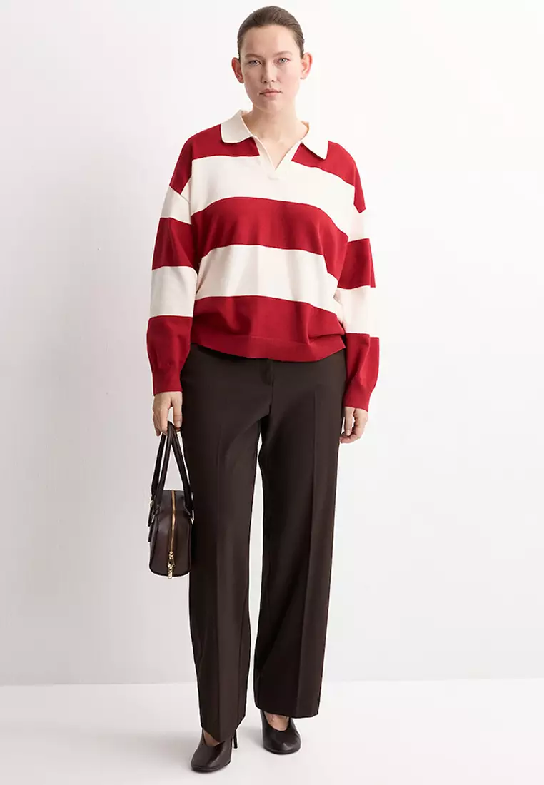 Striped Polo-Neck Sweater
