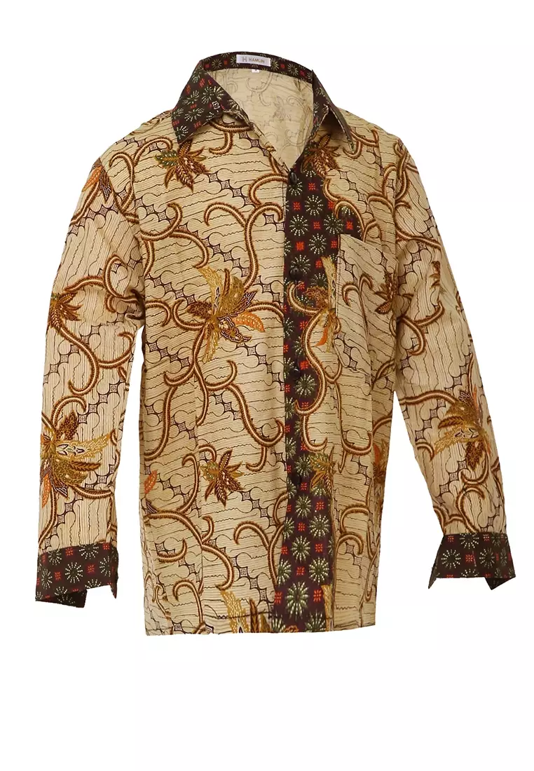Lucas Kemeja Formal Batik Anak Laki-laki Lengan Panjang Motif Senosakti Kids Traditional Shirt Material Cotton ORIGINAL - Brown