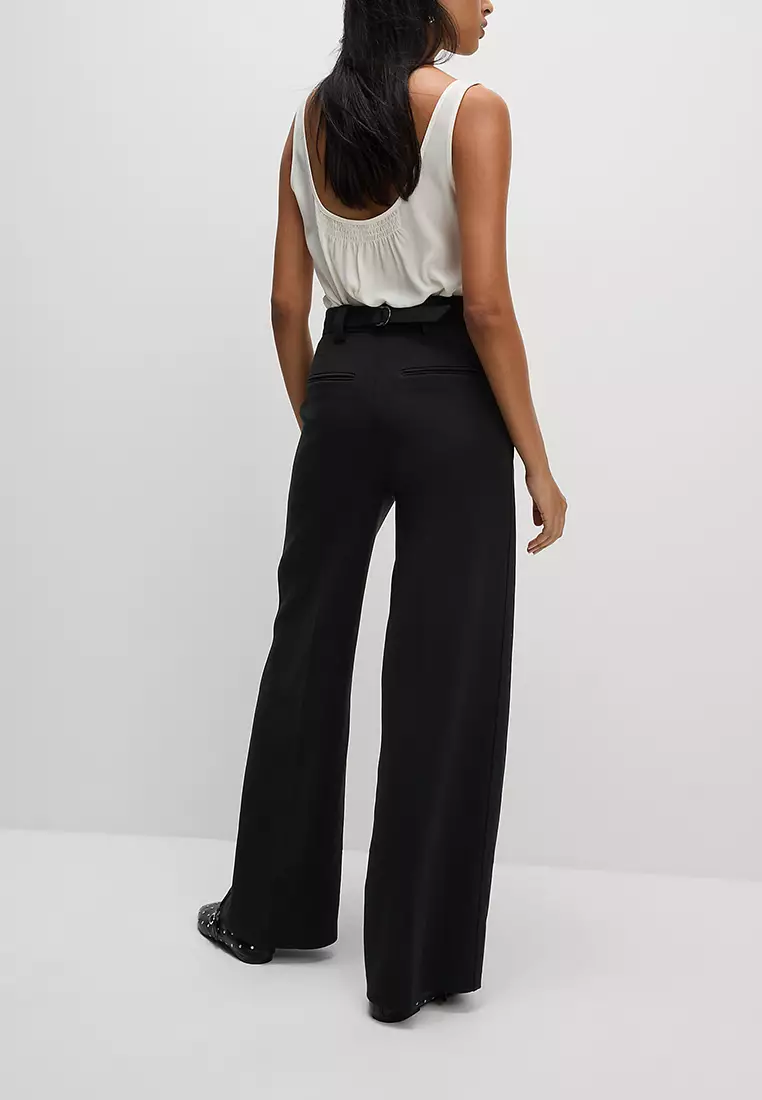 Crepe Tab Detail Wide Leg Trousers