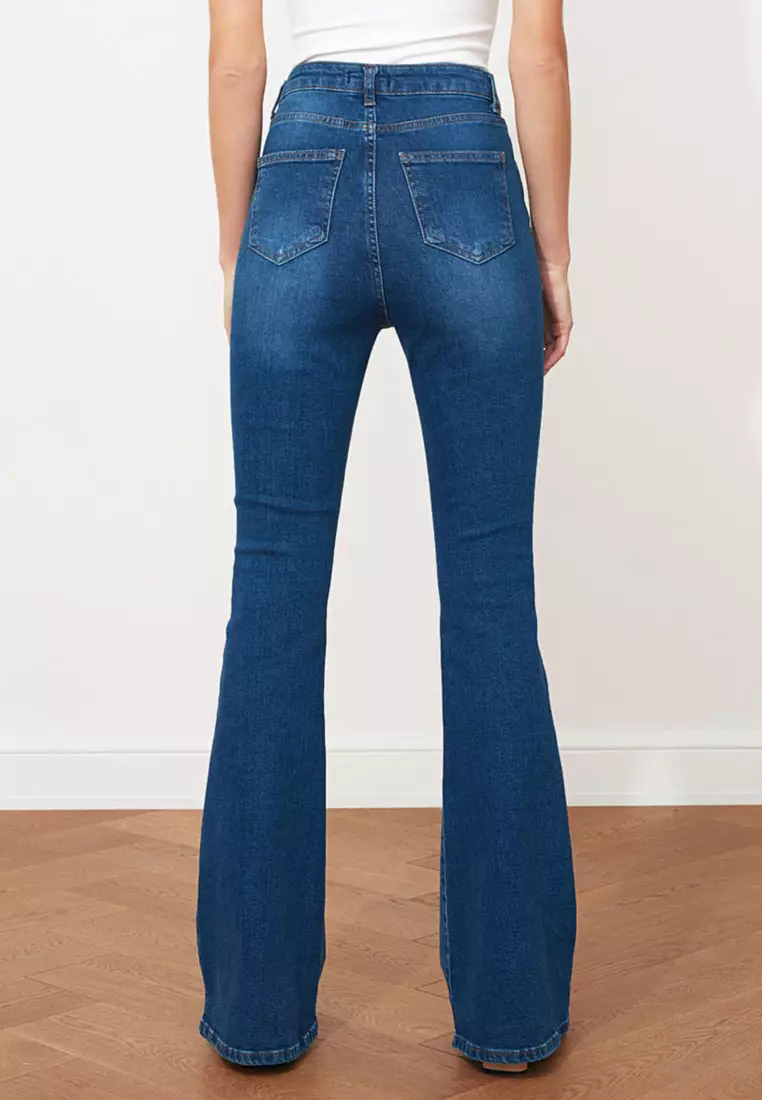 Buy Trendyol Button Front High Waist Flare Jeans Online Zalora Malaysia