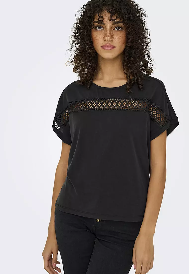 Short Sleeve Jersey Lace Panel Top