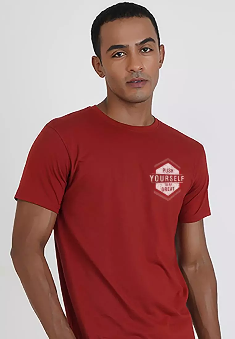 Push Yourself Maroon Cotton Short Sleeve Crew Neck Relaxed Tee