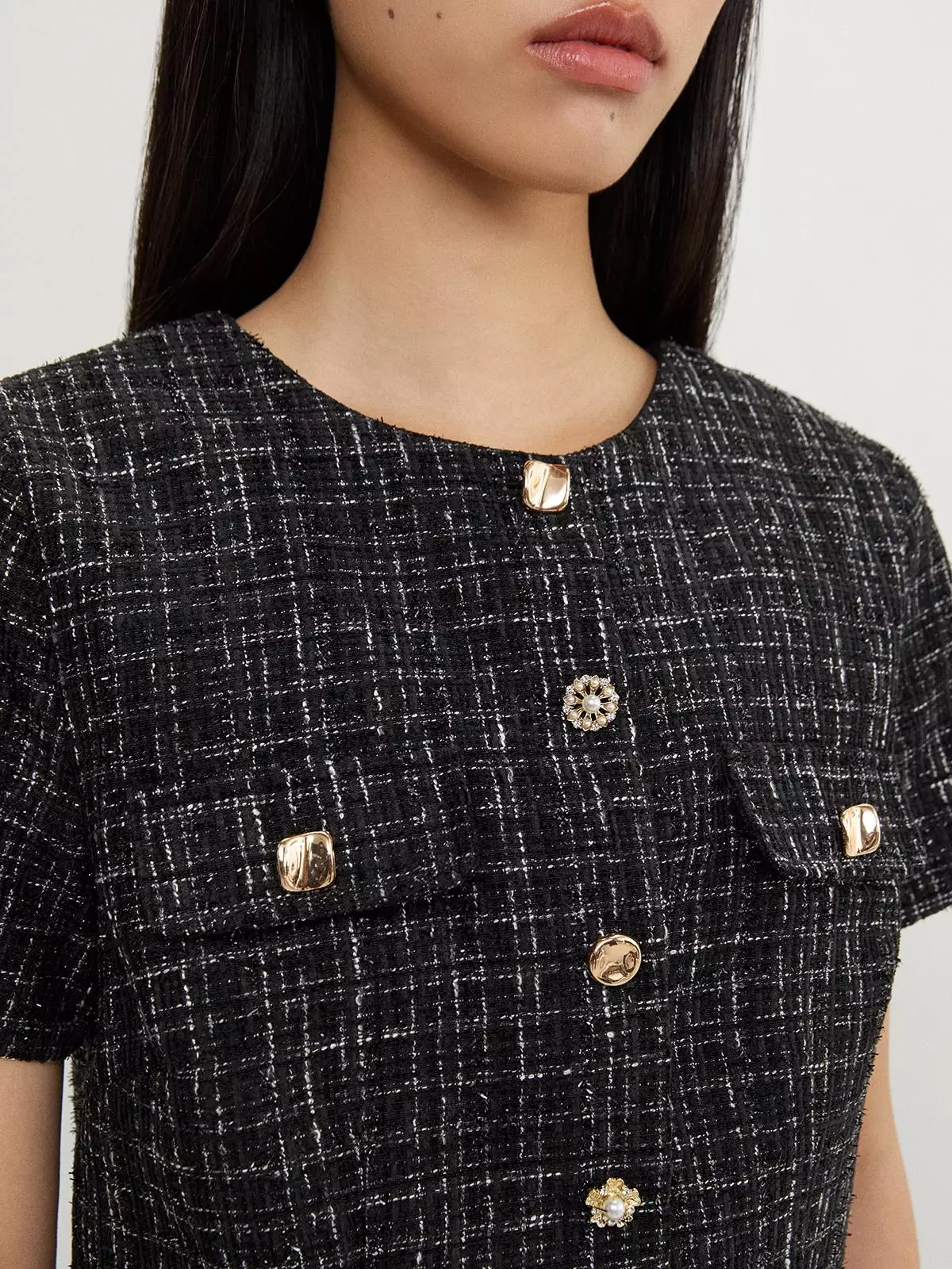 Tweed Crop Top - Black