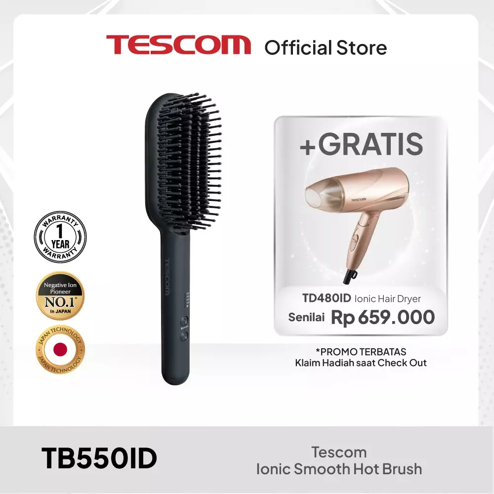 Tescom Ionic Smooth Hot Brush / Sisir Panas Pelurus Rambut TB550ID