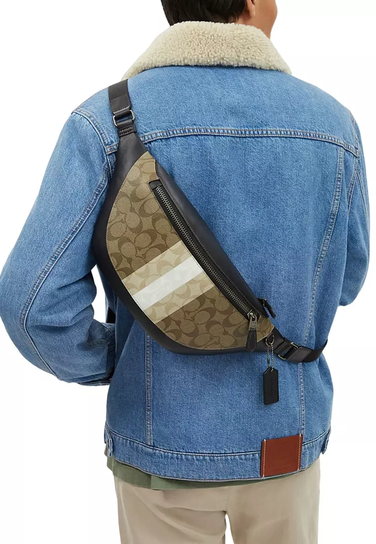 Buy Coach Coach Mens Warren Belt Bag In Blocked Signature Canvas With