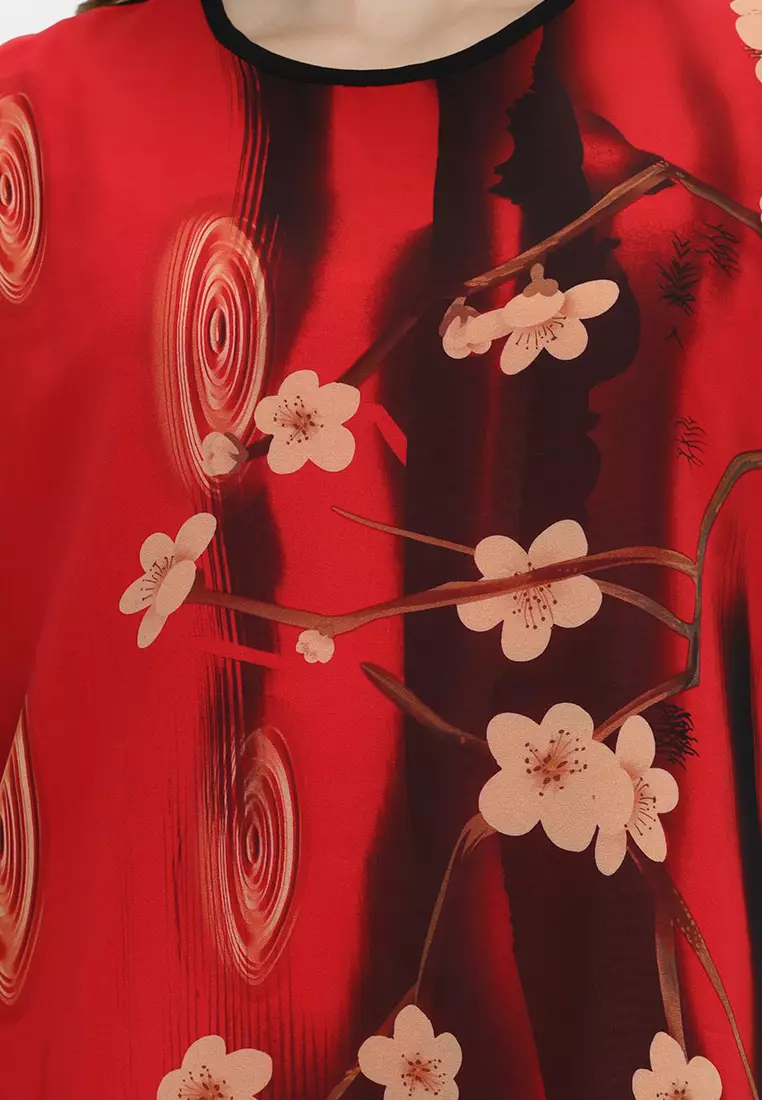 Floral Blouse Two Tone Red And Black By Brilliant Girl Warna MERAH