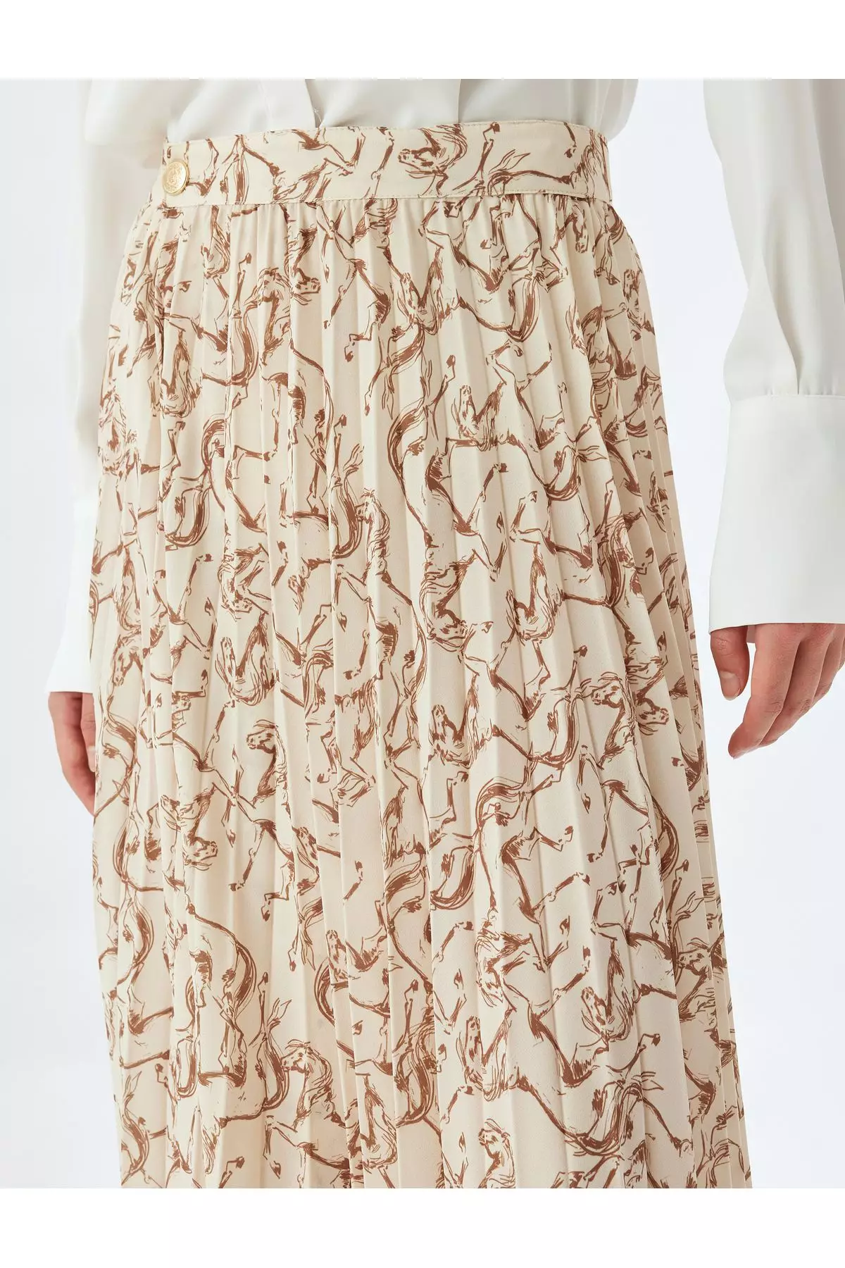 Asymmetrical Patterned Midi Length Pleated Skirt