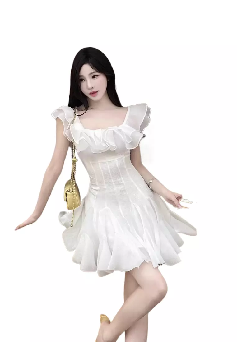 Off Shoulder Ruffled Mini Dress CA26022438W