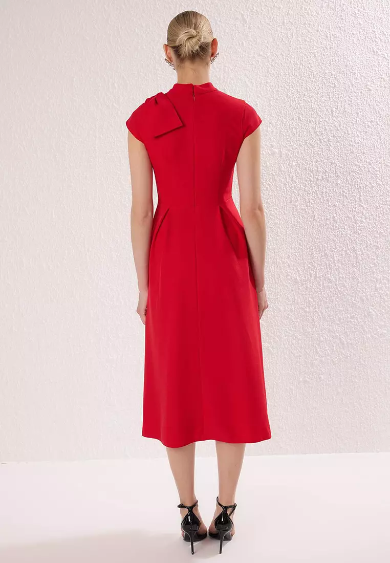 Red A Line Pleated Stylish Evening Dress