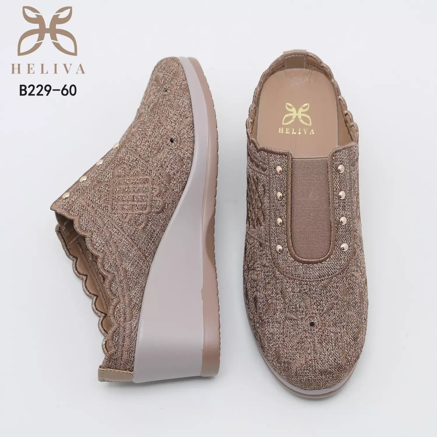 Heliva Jenaya Wedges Shoes Ladies Casual Knitted Flower Pattern