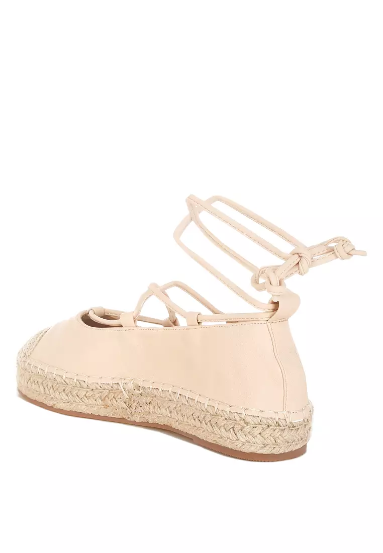 Woven Toe Lace-Up Espadrilles in Beige