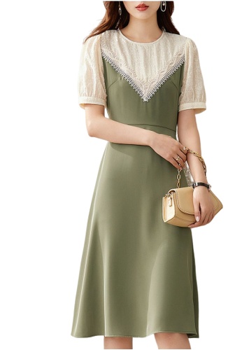ONX.HK green Elegant Lace Link Slim Dress 25DF6AA7946084GS_1