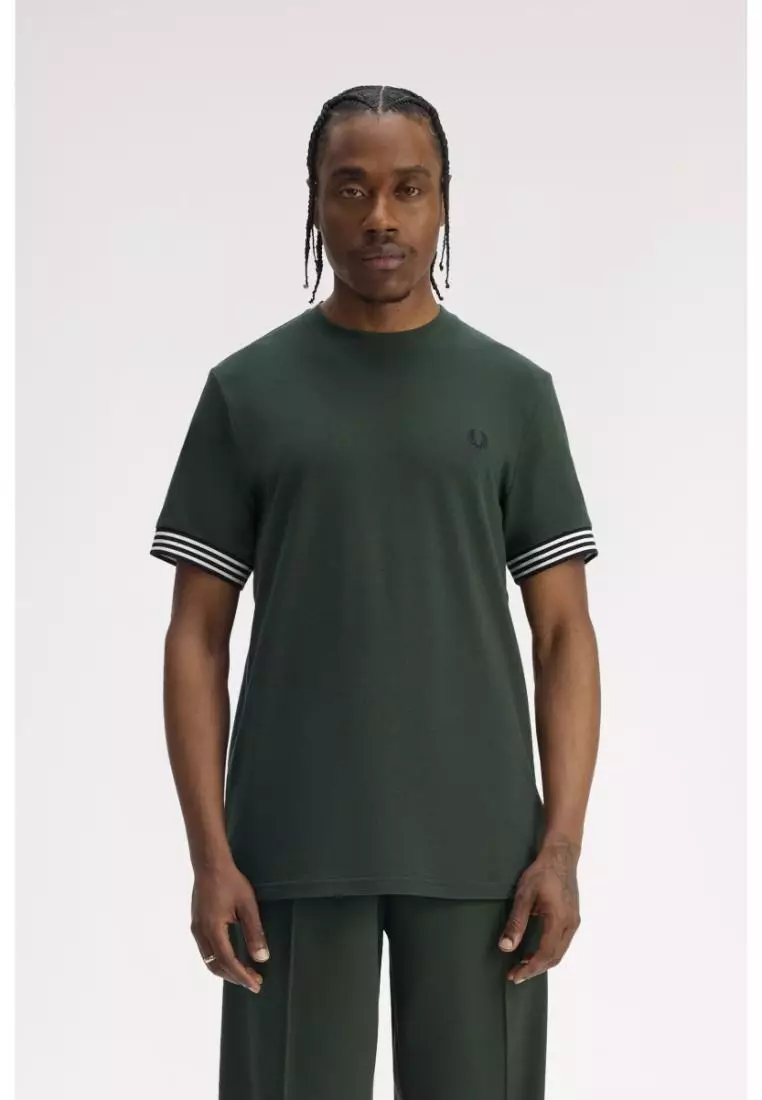 Fred Perry M7707 Striped Cuff T-Shirt (Court Green)