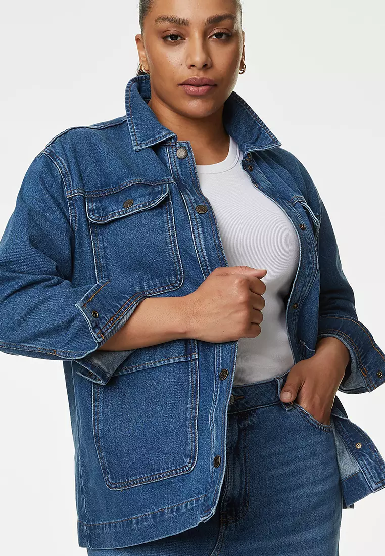 Pure Cotton Denim Relaxed Utility Jacket