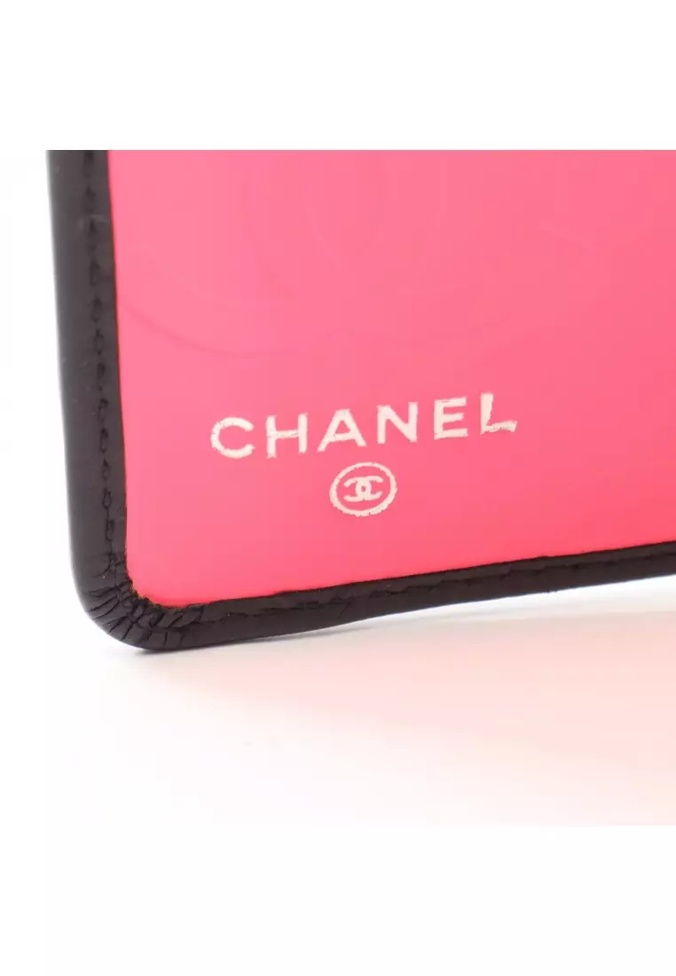 Pre-Loved Chanel Cambon line Bi-fold Long Wallet leather Patent leather black silver hardware