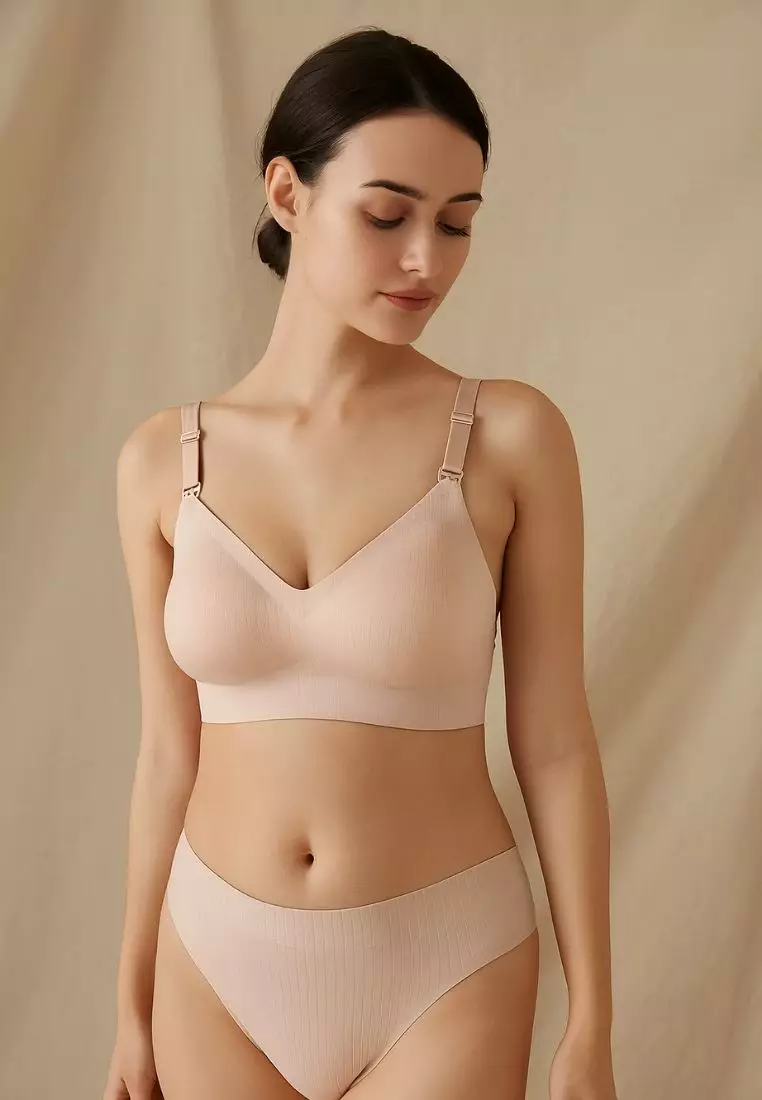 2 Pack Premium Zaylin & Ivana Seamless Nursing Bra Bundle - Taupe, Pink