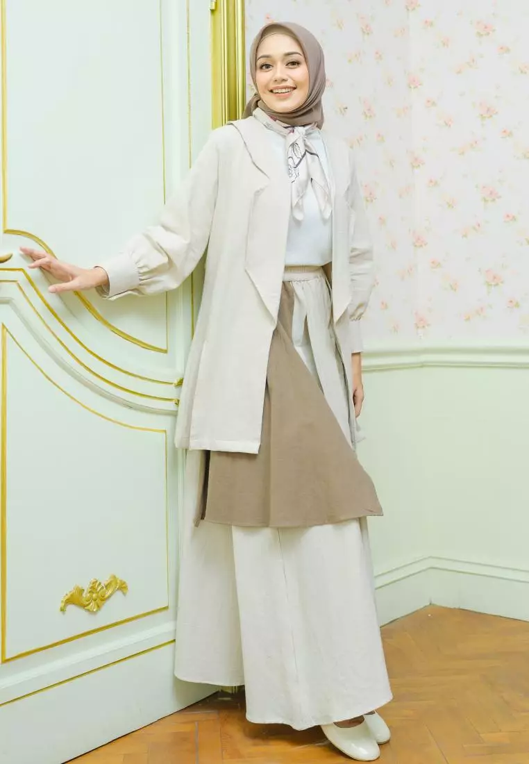 Tami Set (One Set Linen Skirt & Outer) Creamy Latte
