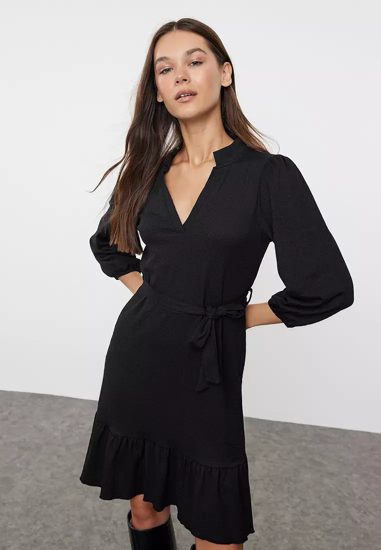 Abito Donna Trendyol Mini Con Scollo Alto E Orlo A Volant - Vestito Elegante In Poliestere