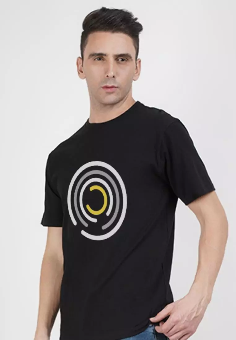 圆形图案黑色棉质短袖标准版型 T 恤