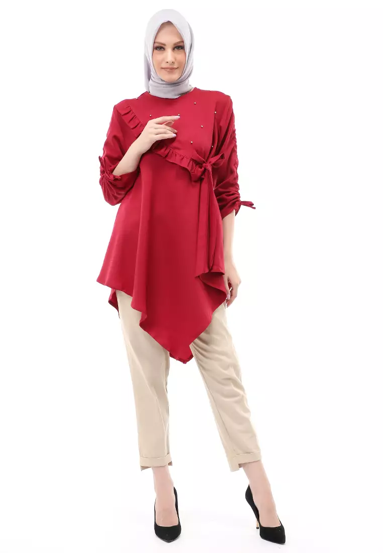 Ketrin Tunik Muslimah Atasan Wanita Polos Long Sleeve Regular Fit - Maroon