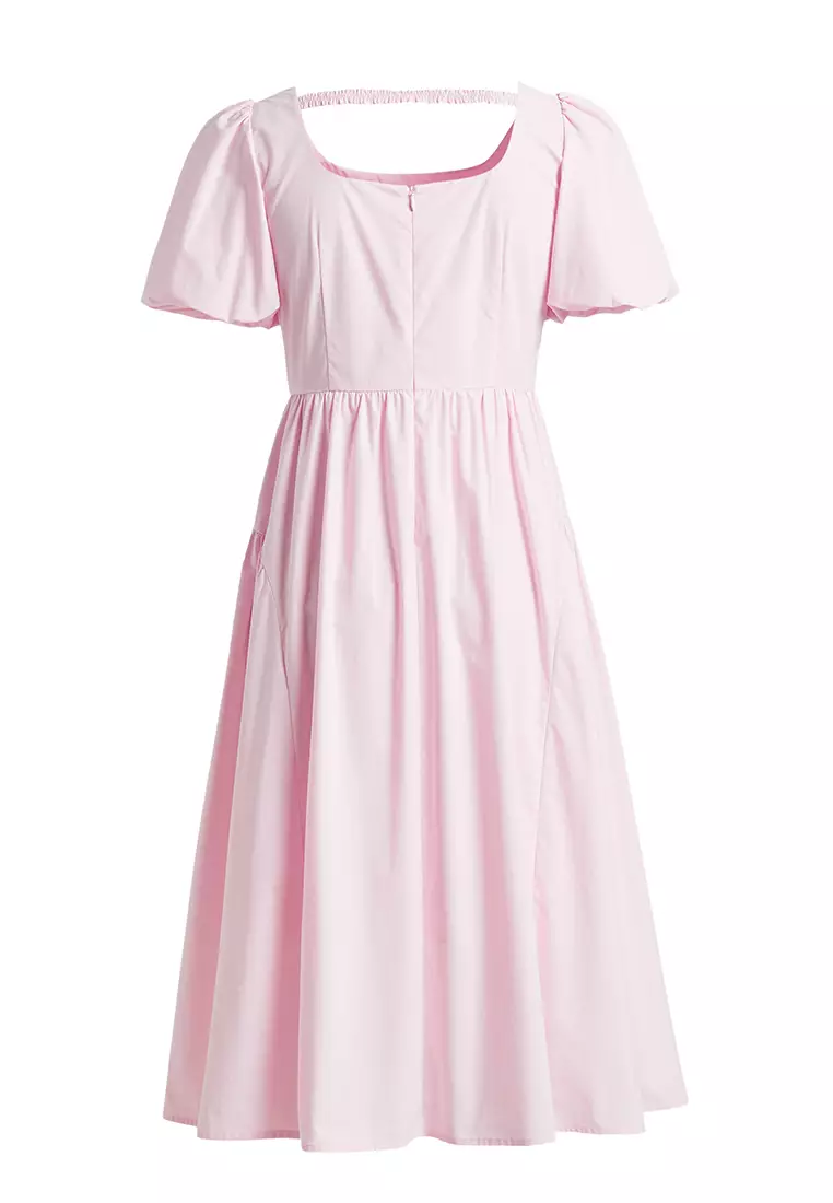 Plain Puff Sleeve Square Neck Summer Dress