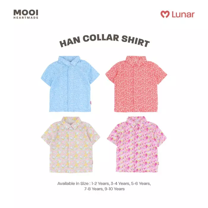 Mooi Kemeja Anak Laki-Laki Lunar Collection Han Collar Shirt - Red Cherry