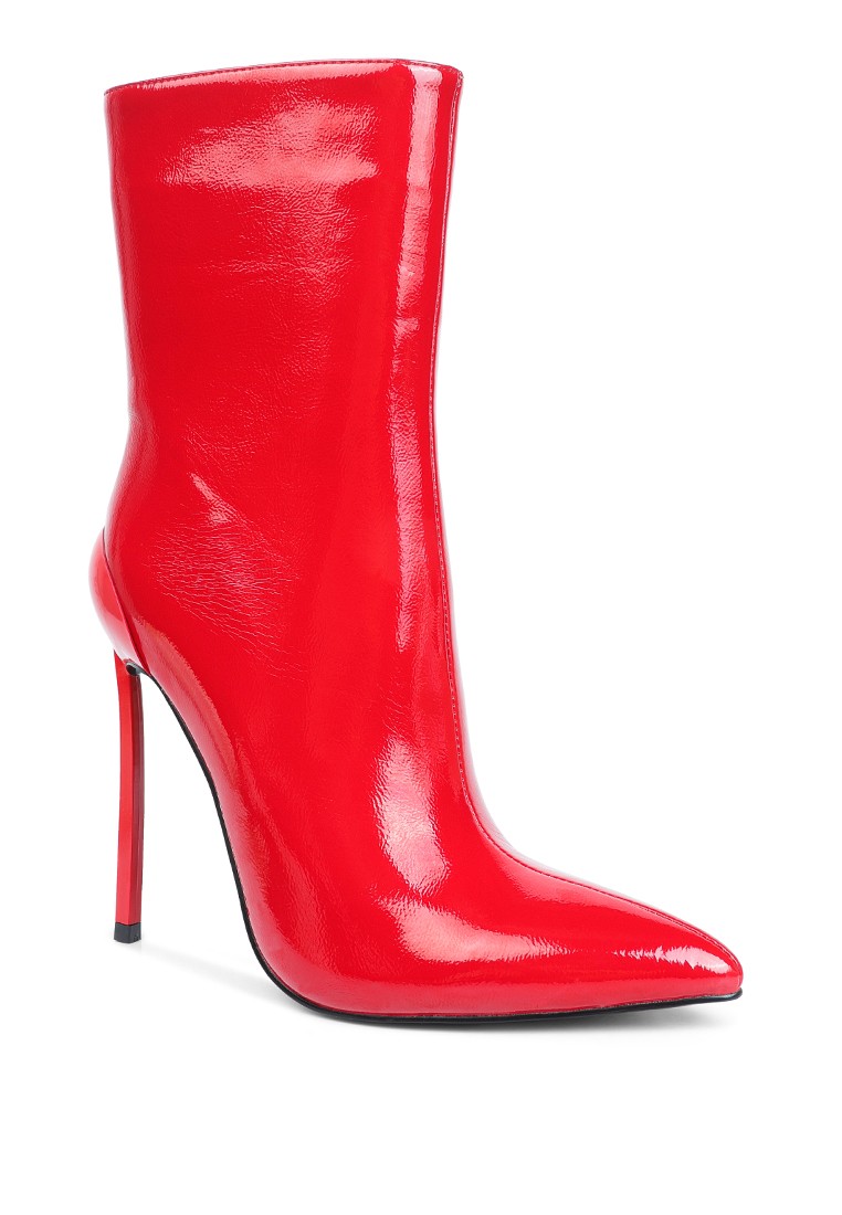 Red Patent High Heeled Ankle Boot