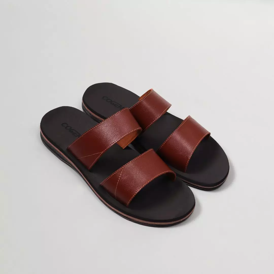 Sendal Pria Kulit Cogen Dua Ban 2 Original Leather Sandal Kokop Marino - Tan