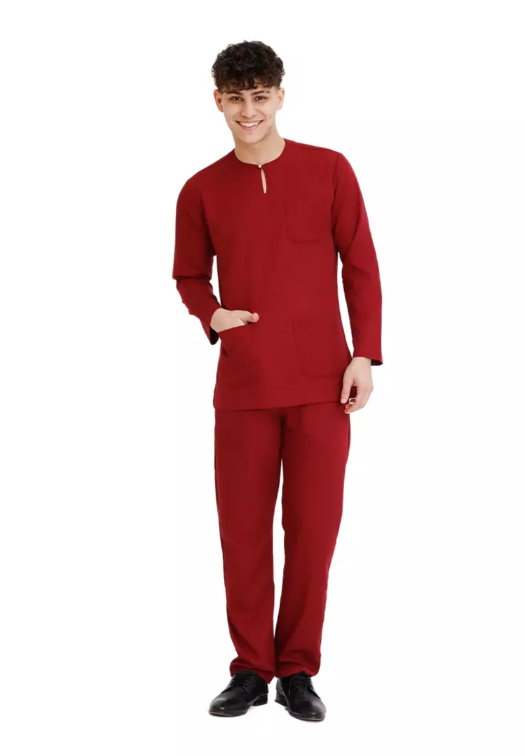 Forest x Hatta Dolmat Regular Fit Teluk Belanga Baju Melayu Set Ayah Anak Sedondon Baju Raya 2025  - BM23898-56Maroon