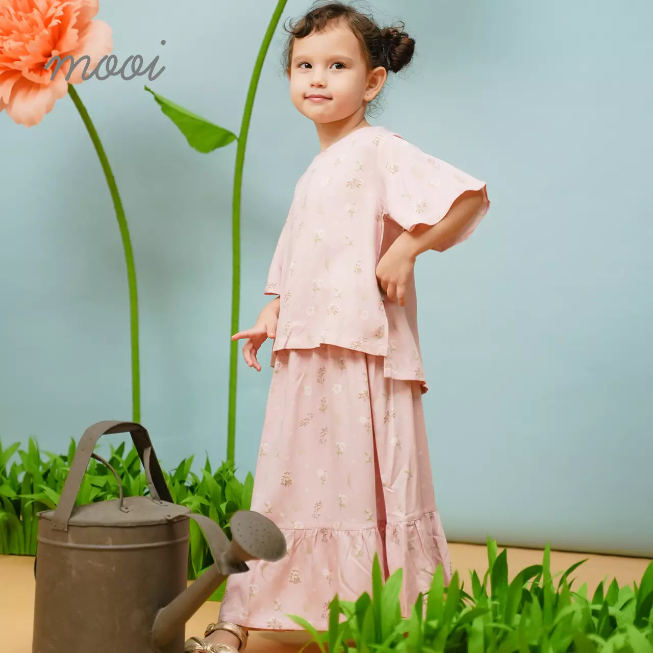 Mooi Setelan Anak Perempuan Rasha Tunik Set - Tea Green