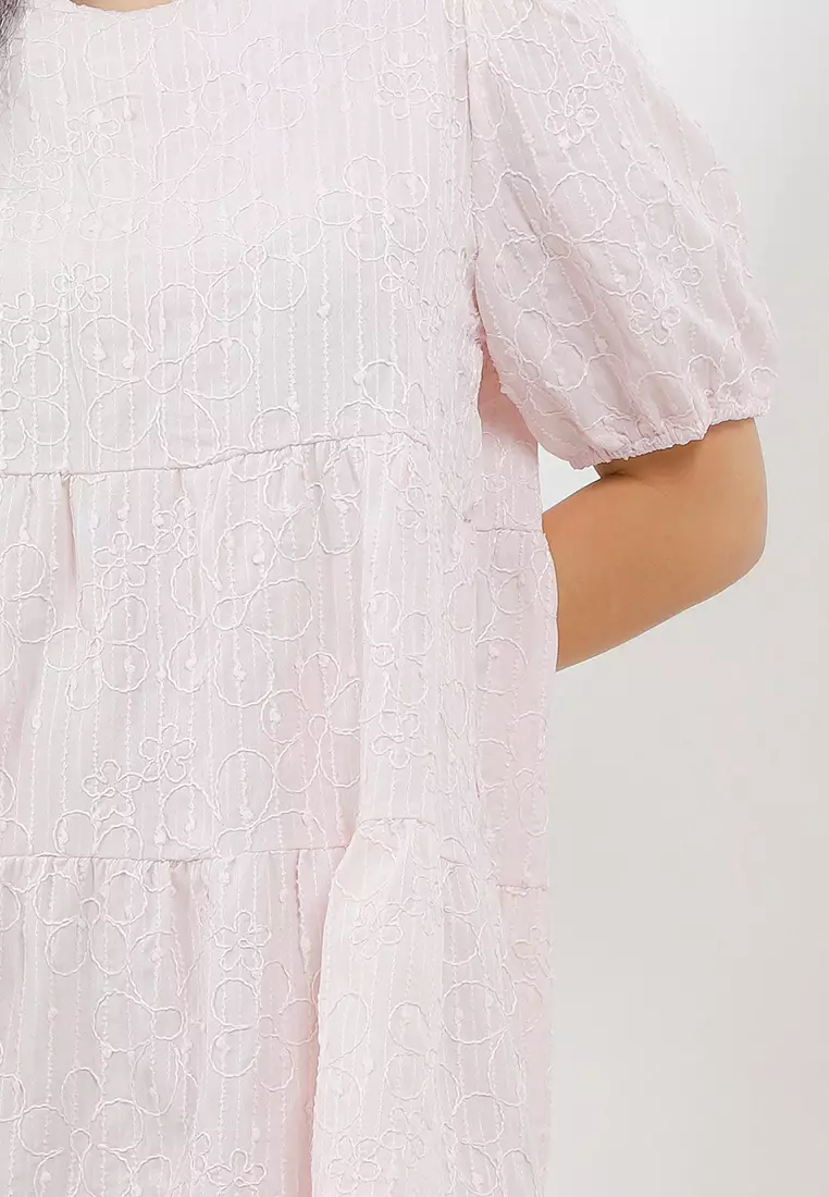 Puff Sleeve Emb Tier Dress