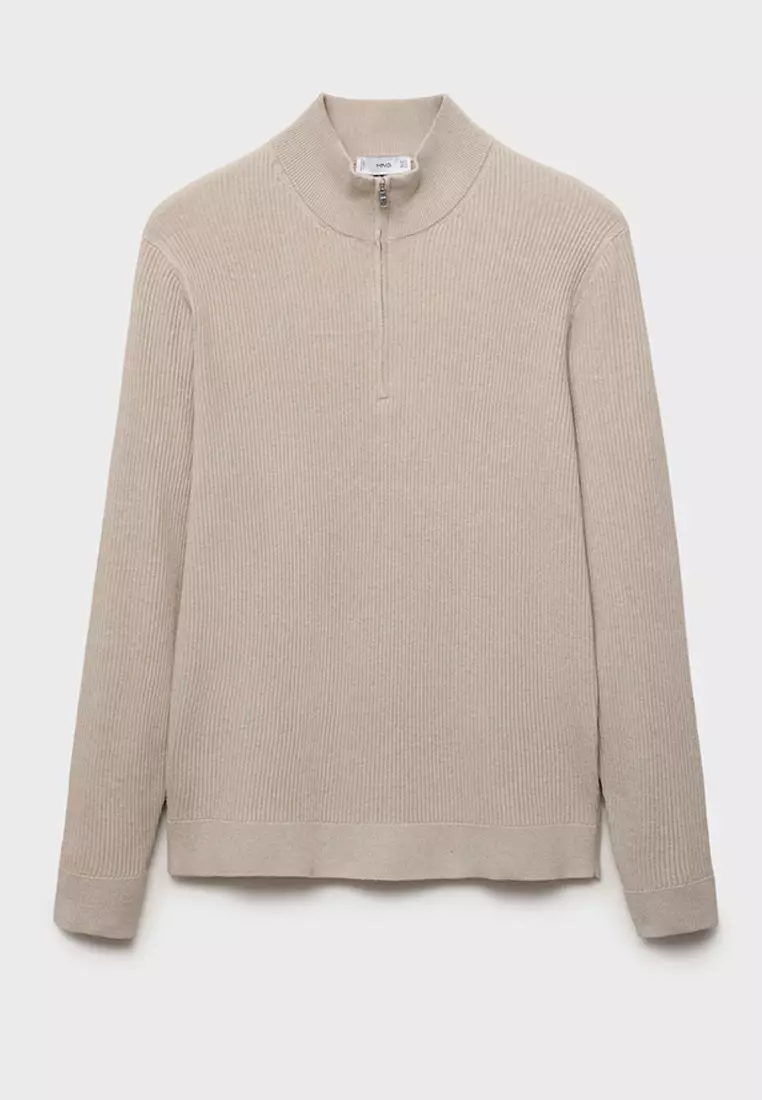 Ribbed Sweater With Zip Neck
