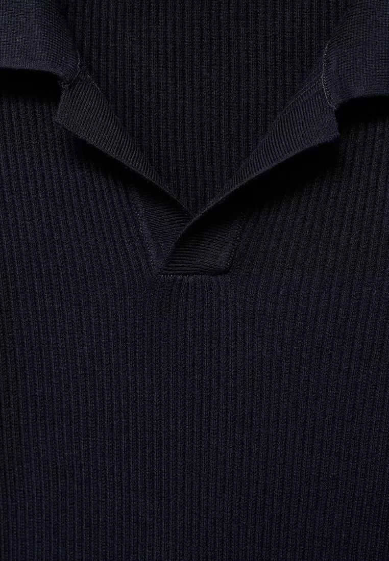 Cotton-Blend Ribbed Polo Sweater