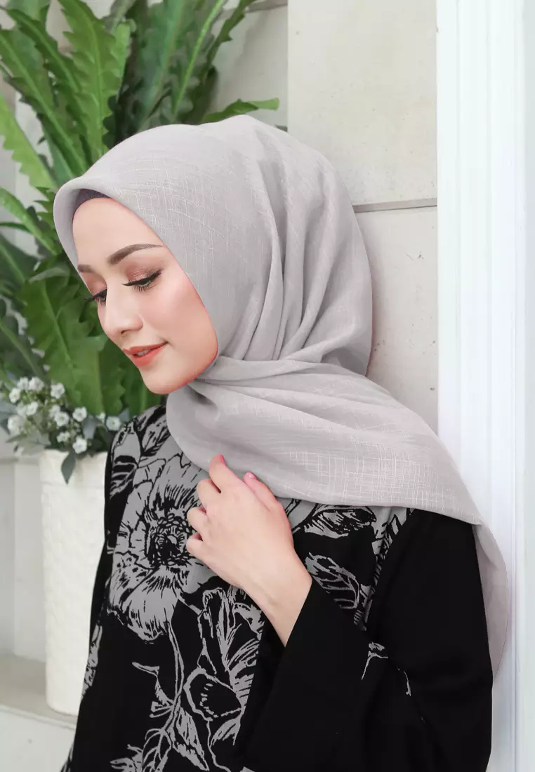Linenna Scarf | Hijab Segiempat Linen Bamboo - Ash Grey