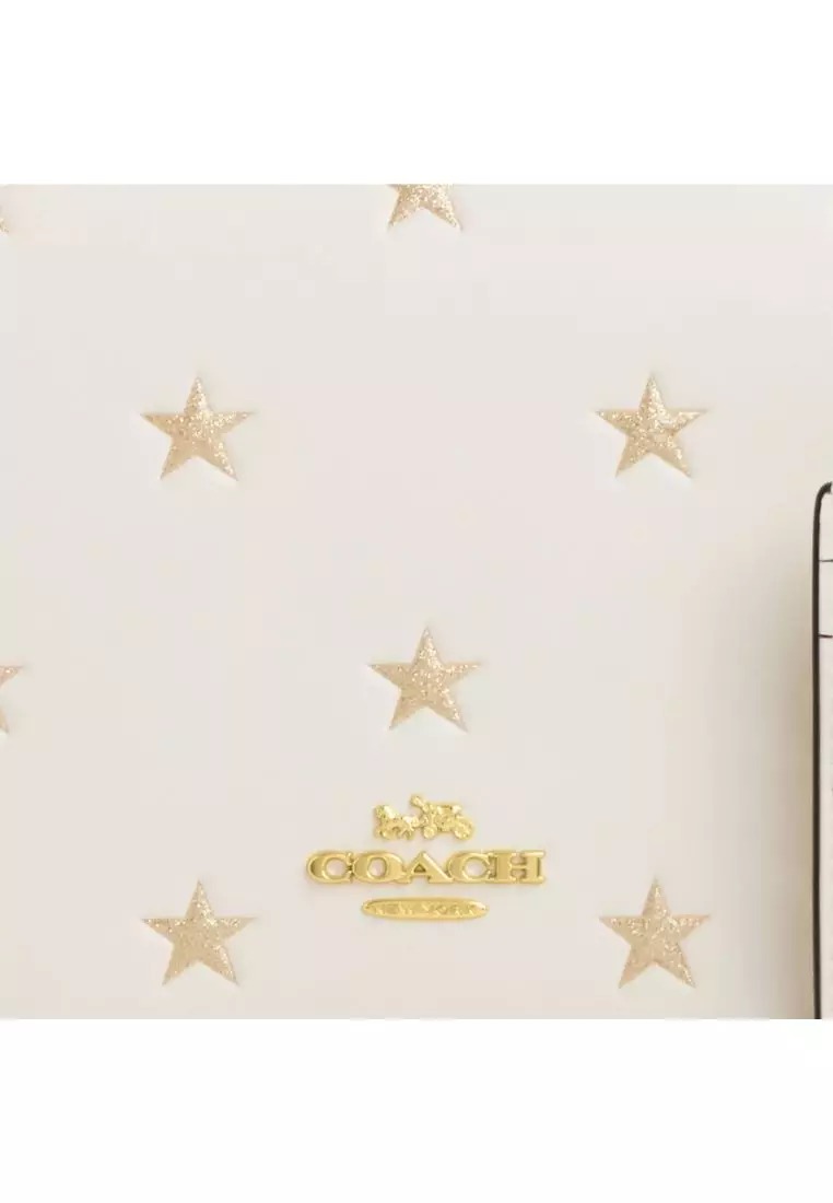 Boxed Anna Foldover Clutch Crossbody Bag And Card Case Set With Star Print Gold Chalk Multi